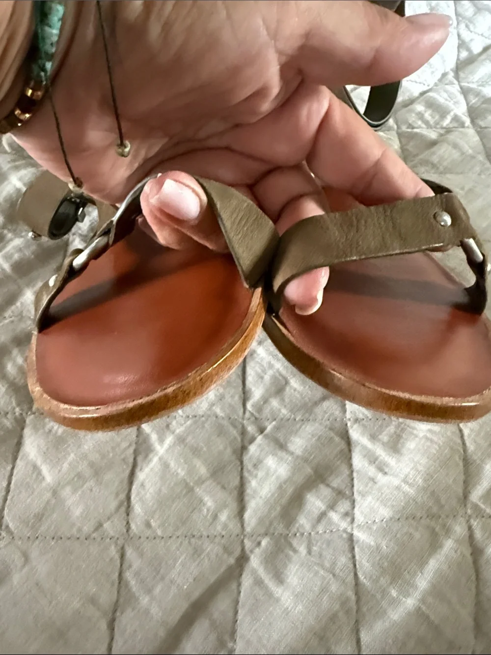 1 State Women’s Olive Strappy Leather Sandals - size 7